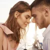 couple love closing eyes touching with forehead