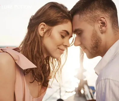 couple love closing eyes touching with forehead